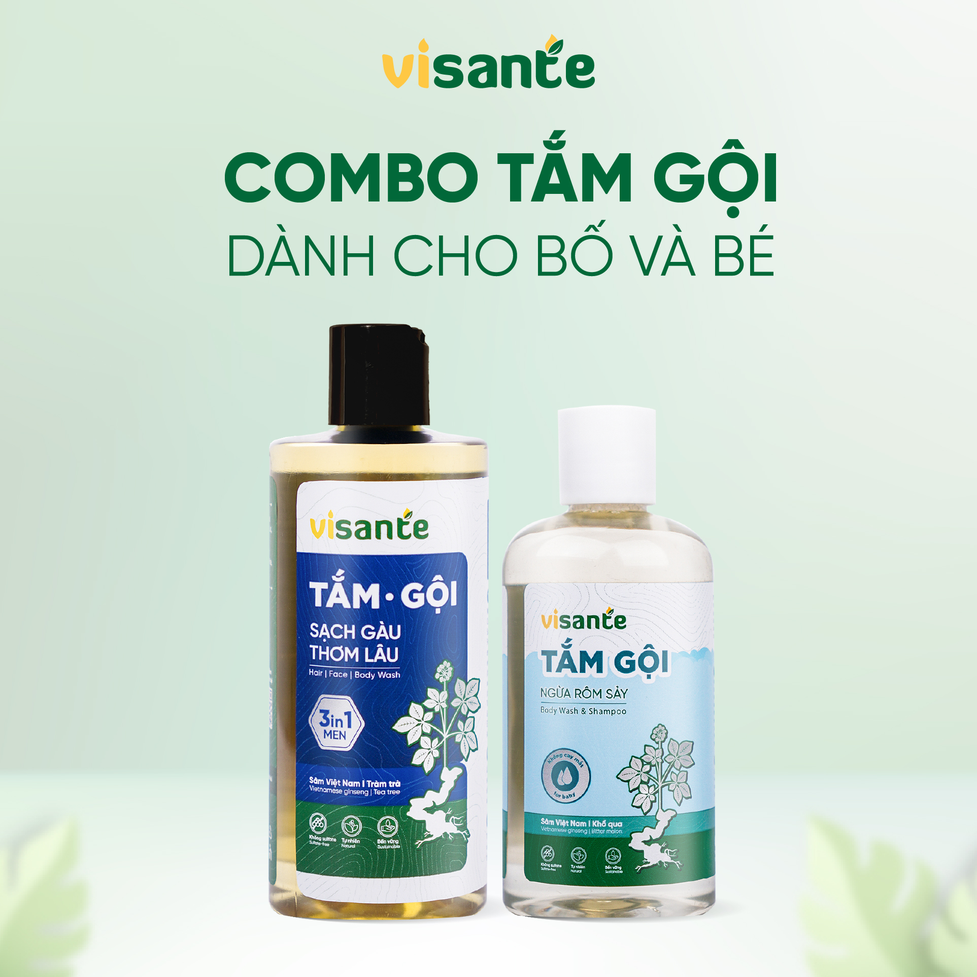 Combo Tắm gội visante 3in1 for men & Tắm gội ngừa rôm sảy visante (Fullsize)