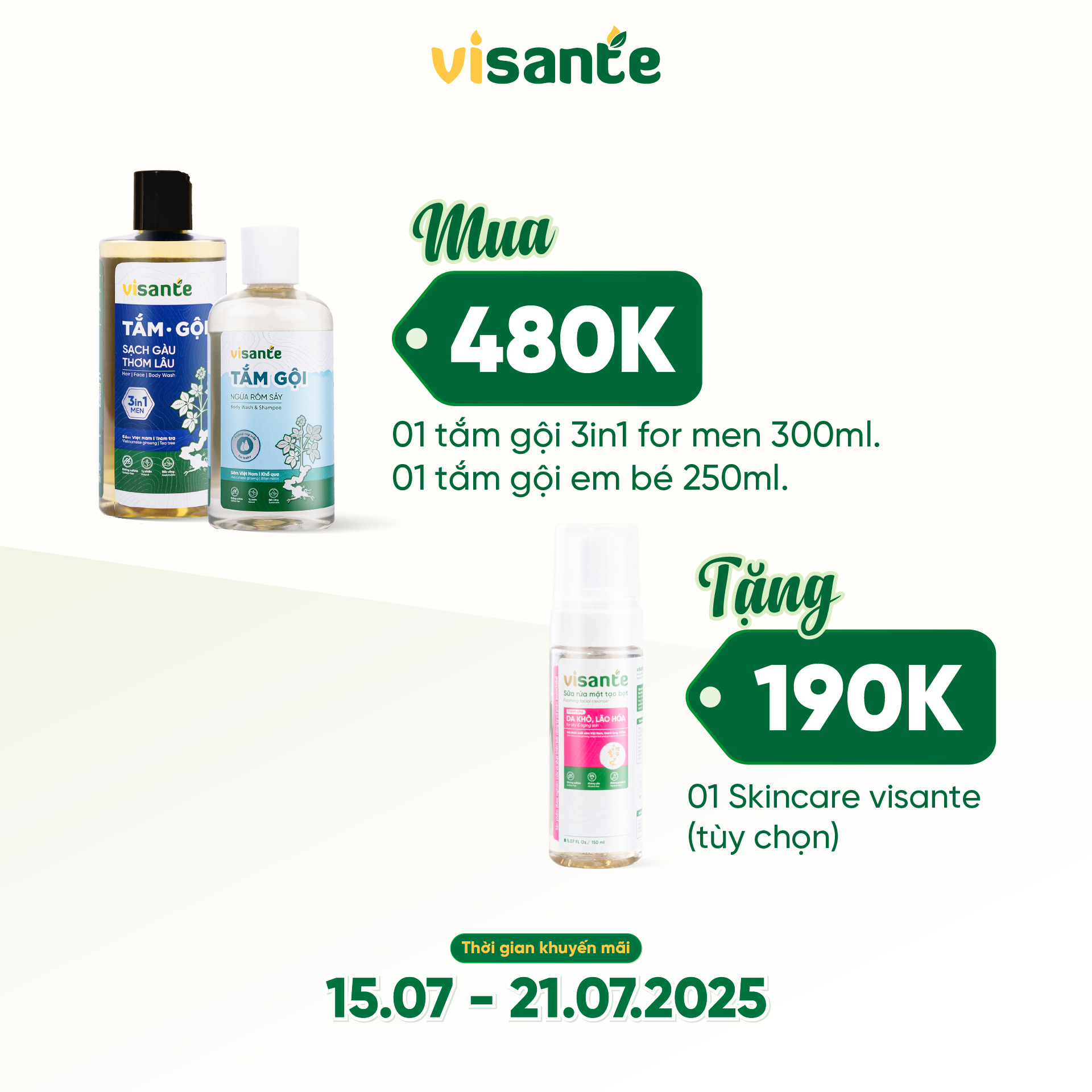 Combo Tắm gội 3IN1 dành cho nam 300 ml, Tắm gội ngừa rôm sảy dành cho trẻ em 250 ml