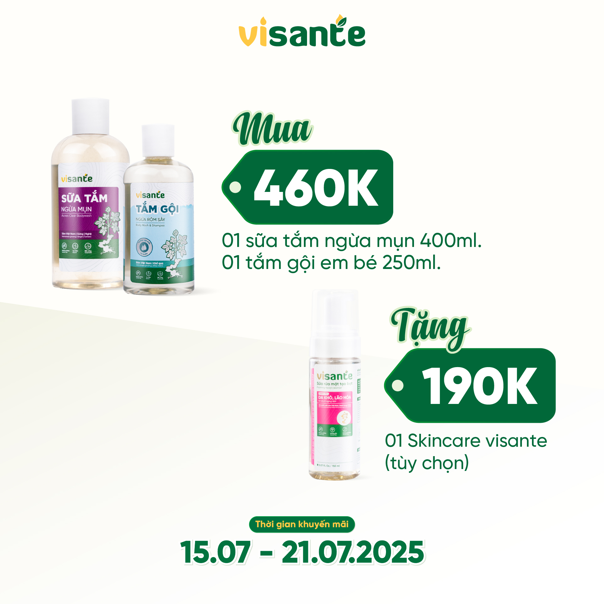 Combo Sữa tắm ngừa mụn 400 ml, Tắm gội ngừa rôm sảy dành cho trẻ em 250 ml