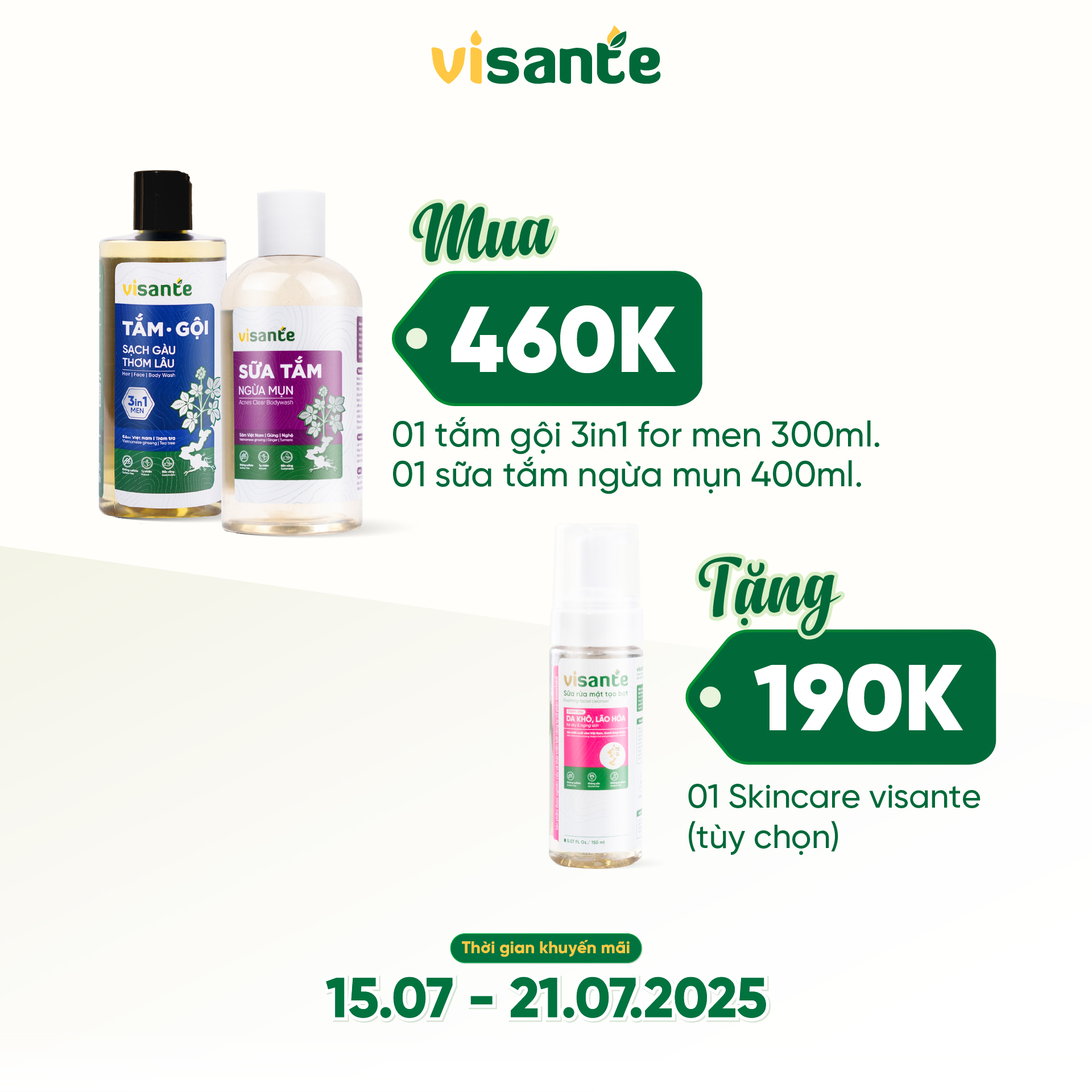 Combo Tắm gội 3IN1 dành cho nam 300 ml, Sữa tắm ngừa mụn 400 ml