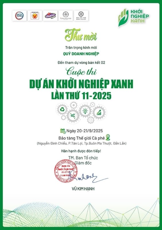 Thư mời VISANTE tham dự vòng bán kết 2 Cuộc thi Dự án Khởi nghiệp Xanh lần thứ 11
